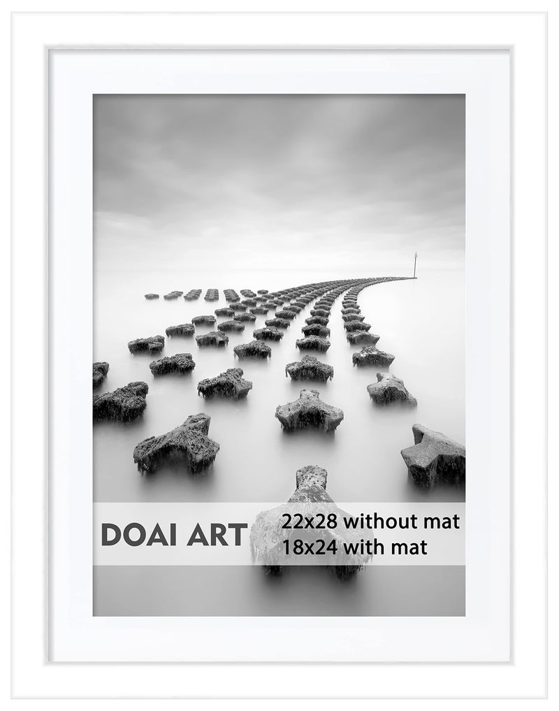 DOAI ART 22x28 Poster Frame White without Mat or 18x24 with Mat  Polished Plexiglass for Wall Vertically or Horizontally Display  Wall Mounting Hardware Included