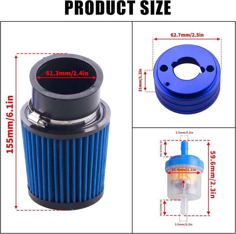 MRELC High Performance Upgraded Carburetor Air Filter adapter Intake Spark Plug Kit fit for Predator 212cc 65 Hp Honda Gx160 Gx200 196cc Coleman CT200U Trail CT100U Mini Bike Go Kart RacingRed - Image 4