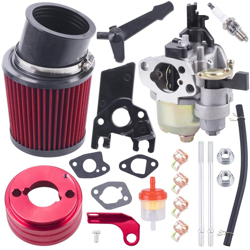 MRELC High Performance Upgraded Carburetor Air Filter adapter Intake Spark Plug Kit fit for Predator 212cc 65 Hp Honda Gx160 Gx200 196cc Coleman CT200U Trail CT100U Mini Bike Go Kart RacingRed - Image 2