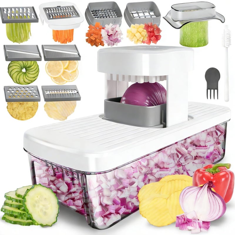 Badelite Vegetable Chopper Mandoline Slicer 8-in-1 with Container, 8 Blades for Onion, Veggie & Fruit, Easy Food Slicer Dicer Cutter, Kitchen Gadgets & Essentials - Image 1