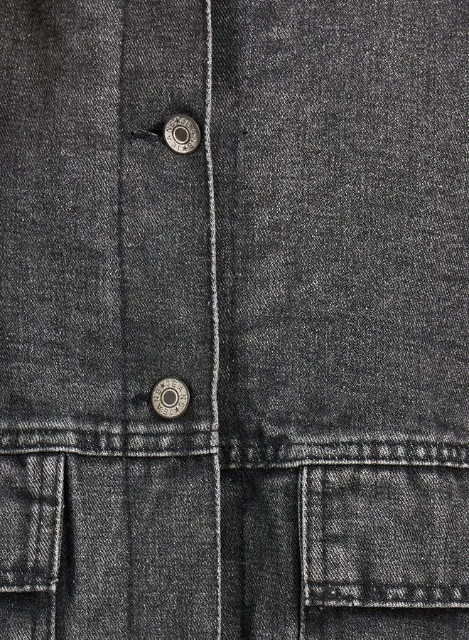Styli Oversized Longline Denim Jacket with Flap Pocket