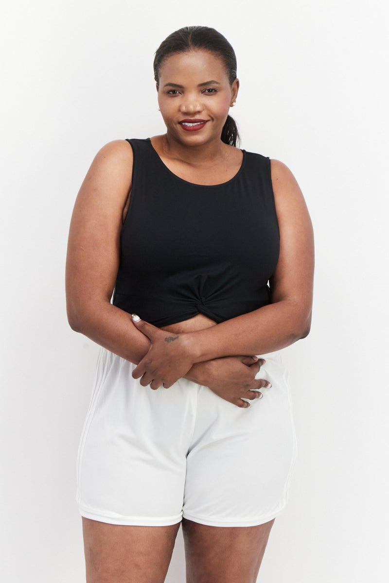 Roxy Women Round Neck Sleeveless Plain Crop Top, Black - Image 1