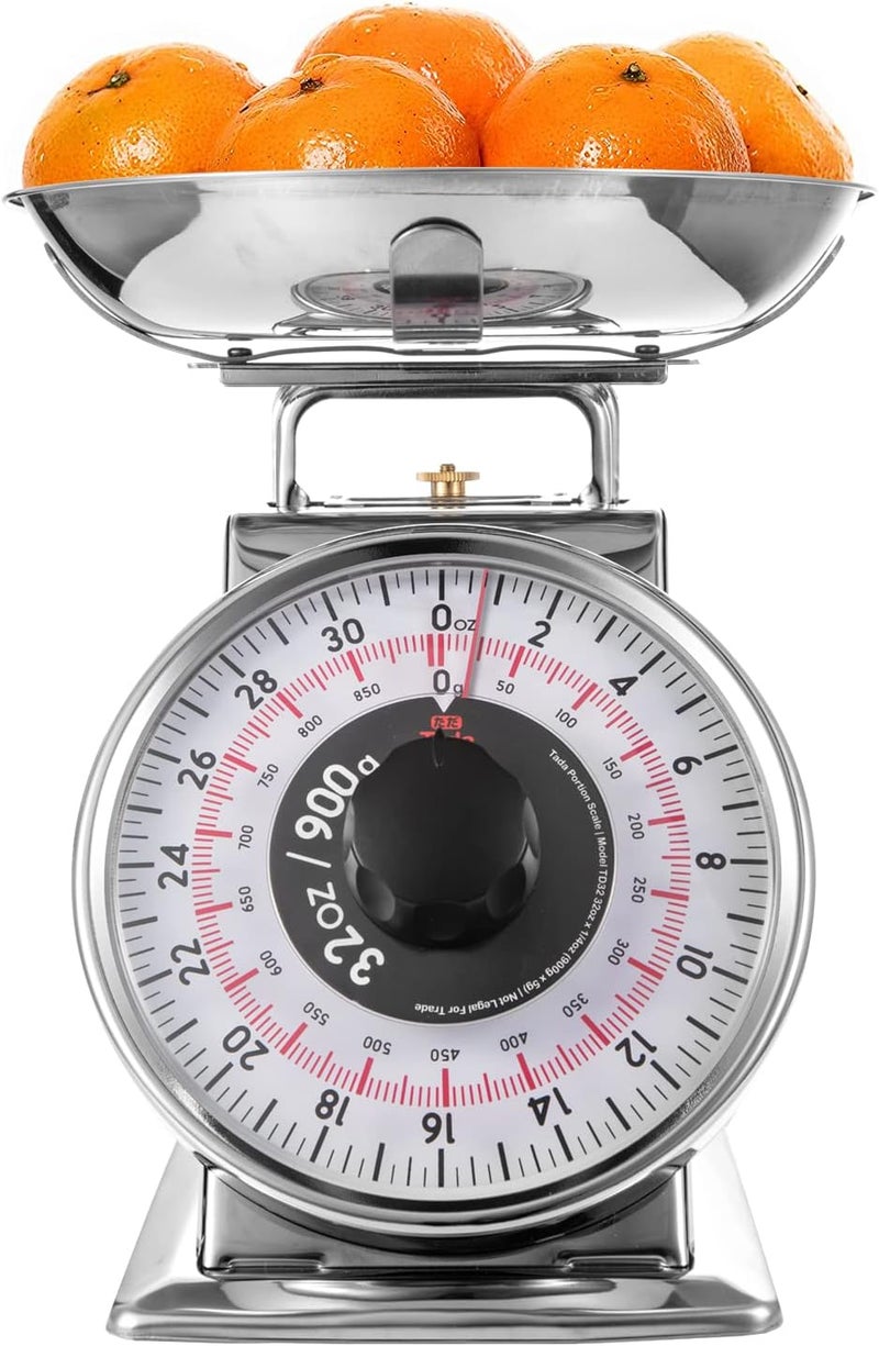 ta da 2 Pound Precise Portions Analog Food Scale 32 Ounces Stainless Steel Mechanical Kitchen Scale Removable Bowl, Tare Function, Retro Style, Kitchen Friendly - Image 1