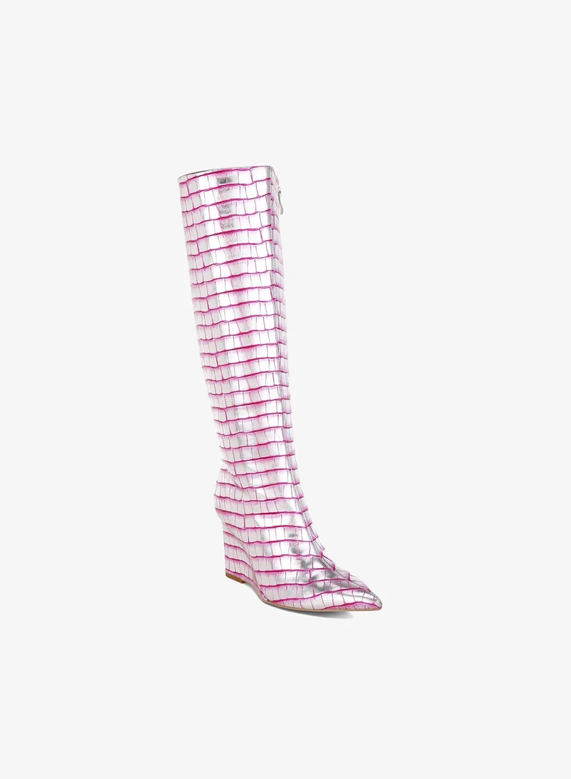 London Rag Croco Metallic Long Boots in Pink