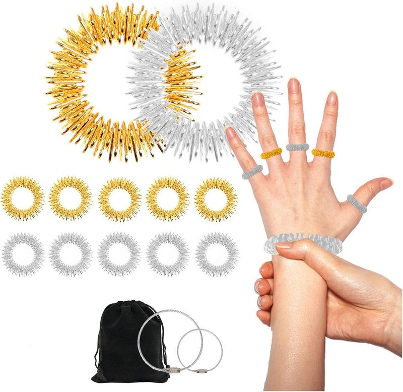 Kemaily Acupressure Rings and Bracelets Massagers Set Spiky Sensory Finger Rings for Finger and Hand Wrist Massage Pain Relief 