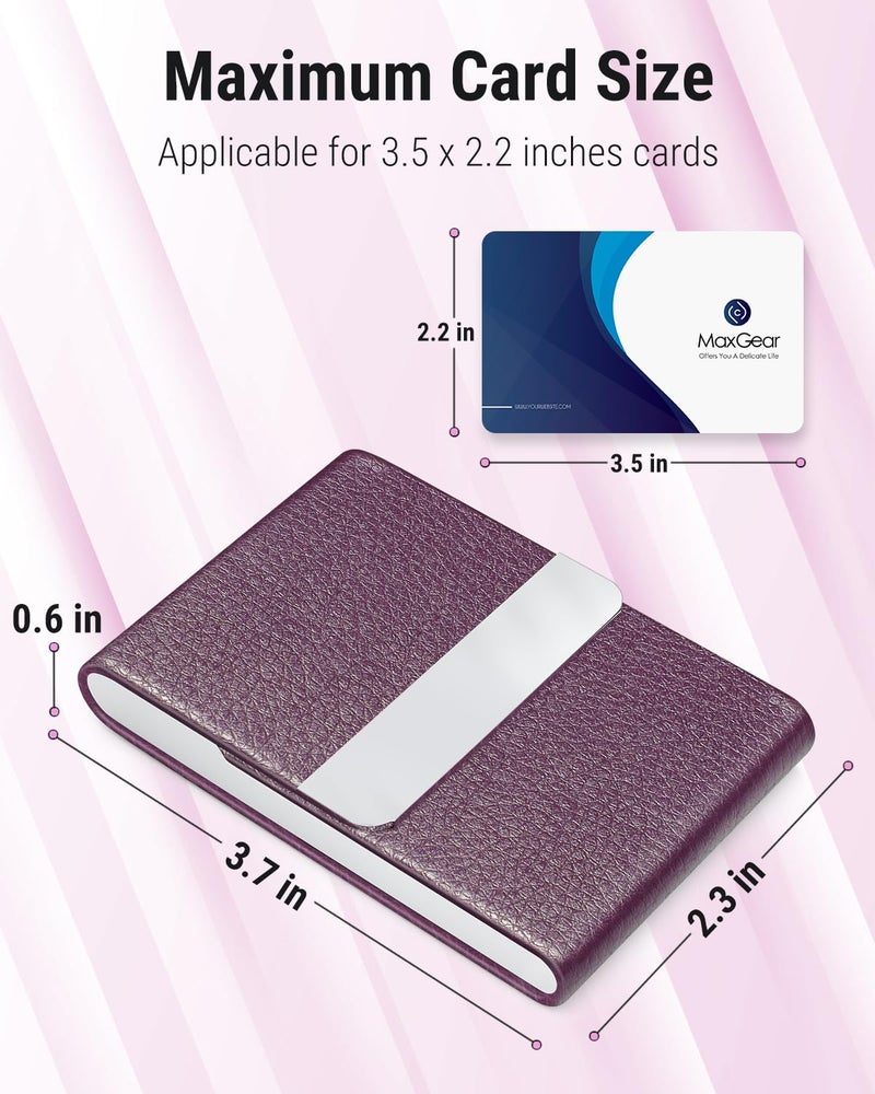 MaxGear Business Card Holder, Slim PU Leather & Stainless Steel Business Card Case for Men & Women, RFID Blocking Name Card Holder with Magnetic Closure, Purple - Image 5