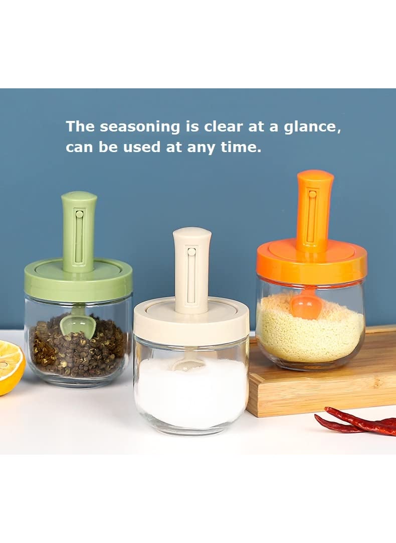 ZAVASIKA ZAVASIKA Glass Seasoning Box with Spoon Household Kitchen Airtight Lid Salt Glass Spice Jar Telescopic Seasoning Spoon Jar Pack of 2  - Image 2