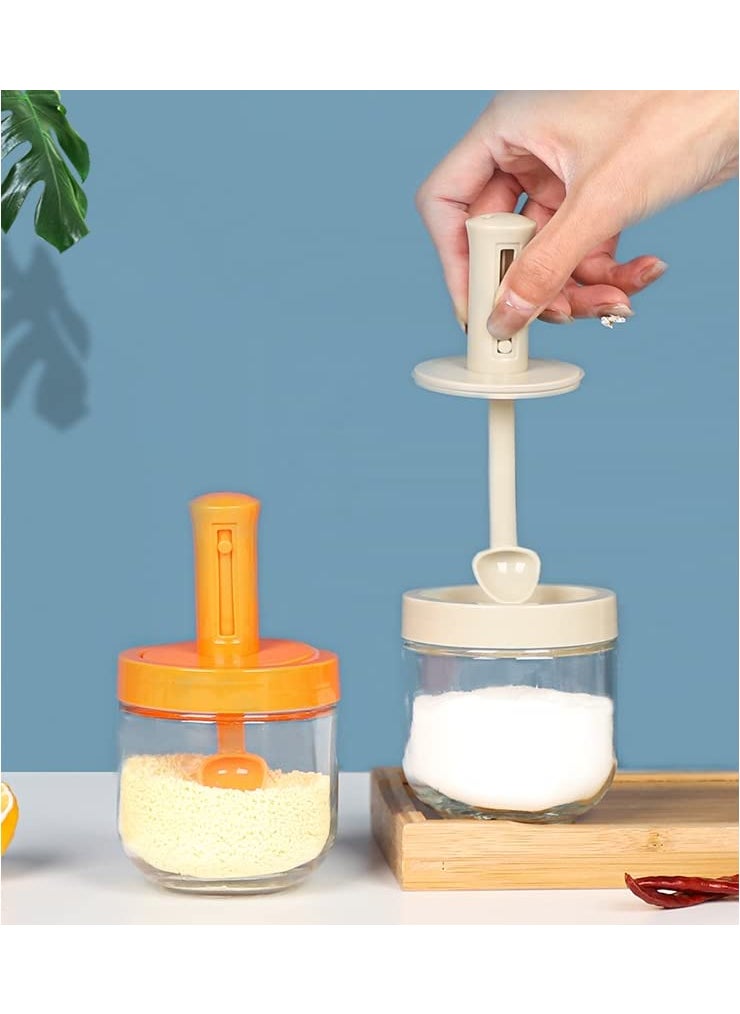 ZAVASIKA ZAVASIKA Glass Seasoning Box with Spoon Household Kitchen Airtight Lid Salt Glass Spice Jar Telescopic Seasoning Spoon Jar Pack of 2  - Image 1