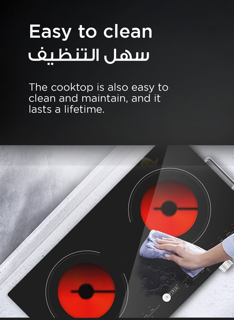 عفرا موقد أفرا بالأشعة تحت الحمراء (مزدوج)، 3000 وات، شاشة LED، قفل للأطفال، لوحة كريستال، هيكل من الفولاذ المقاوم للصدأ، 4 شاشات LED رقمية، G-Mark، ESMA، RoHS، ومعتمد من CB، AF-3000ICBK، ضمان لمدة عامين. - Image 3