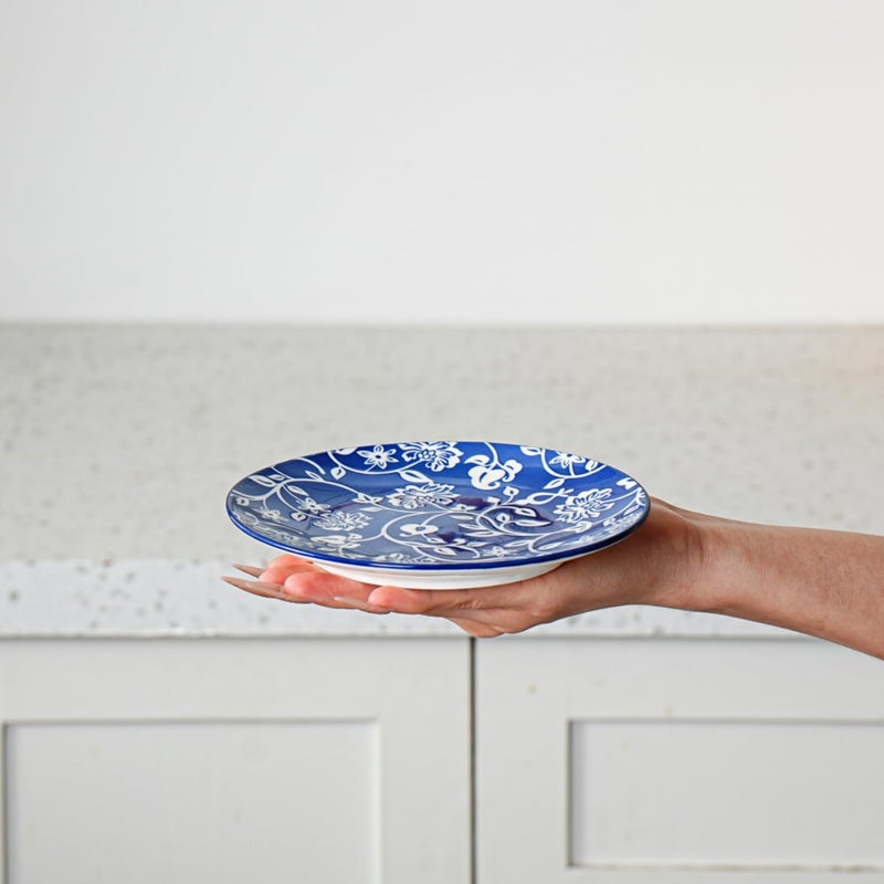 Gibsimi Ceramic Dessert Plates Set - 6 Inch Mini Appetizer Plates for Kitchen - Small Salad Plate for Snacks Side Dish Cake, Gift, Microwave Dishwasher Safe, Vintage Blue - Image 2