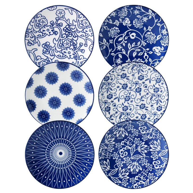 Gibsimi Ceramic Dessert Plates Set - 6 Inch Mini Appetizer Plates for Kitchen - Small Salad Plate for Snacks Side Dish Cake, Gift, Microwave Dishwasher Safe, Vintage Blue - Image 1