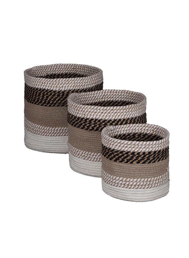 N & H Eco-friendly Handmade Jute Fabric Planter Baskets - Set of 3 - Organizer for Storage, Laundry and Home Décor (Black, Beige & Cream) - Image 3