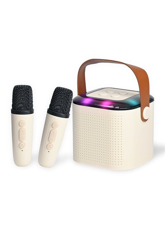 Toyland - Mini Karaoke Speaker for Kids, Portable Bluetooth Speaker with 2 Wireless Microphones & LED Lights, Perfect Gift for Kids Boys & Girls -Beige - Image 1