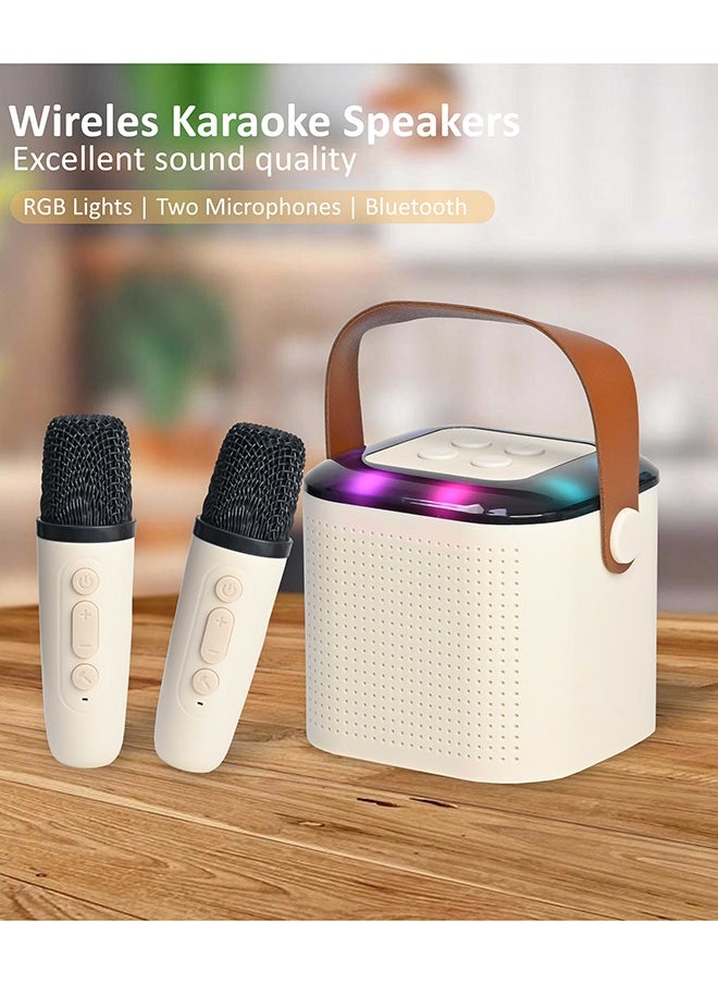 Toyland - Mini Karaoke Speaker for Kids, Portable Bluetooth Speaker with 2 Wireless Microphones & LED Lights, Perfect Gift for Kids Boys & Girls -Beige - Image 1