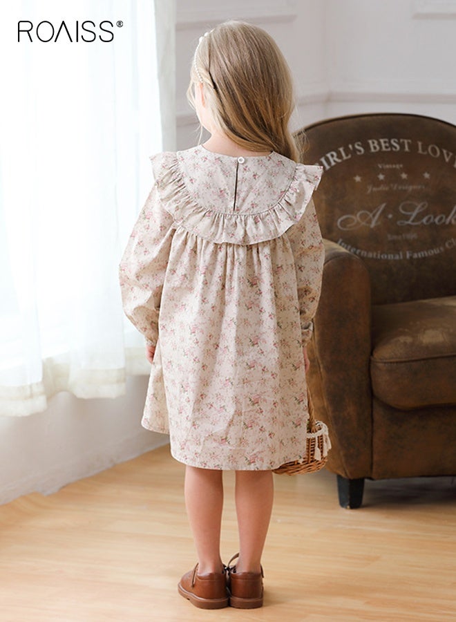 roaiss Girls Retro Floral Dress, Long Sleeve A-line Dress, Cotton Dress for Spring and Autumn, Fancy Dress with Floral Patterns, Suitable for Daily Wear and Outdoor Activities - Image 5