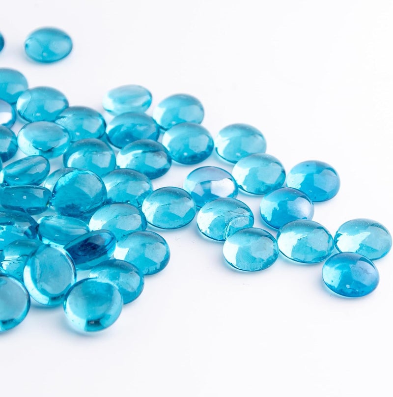 Meschett 50PCS Mini Glass Gems,Sea Blue Mancala Stones Flat Bottom Marble Beads for Home Decorative Art Craft Vase Filler(1.3cm~1.8cm) - Image 1