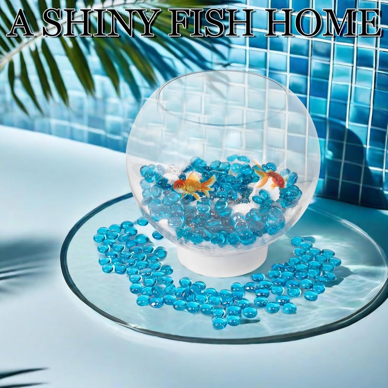 Meschett 50PCS Mini Glass Gems,Sea Blue Mancala Stones Flat Bottom Marble Beads for Home Decorative Art Craft Vase Filler(1.3cm~1.8cm) - Image 4