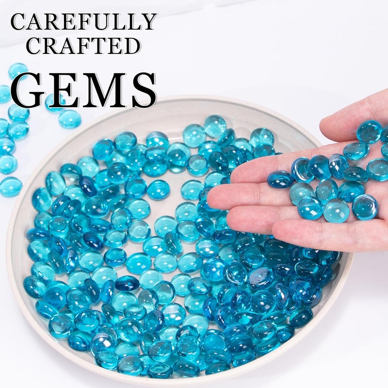 Meschett 50PCS Mini Glass Gems,Sea Blue Mancala Stones Flat Bottom Marble Beads for Home Decorative Art Craft Vase Filler(1.3cm~1.8cm) - Image 2