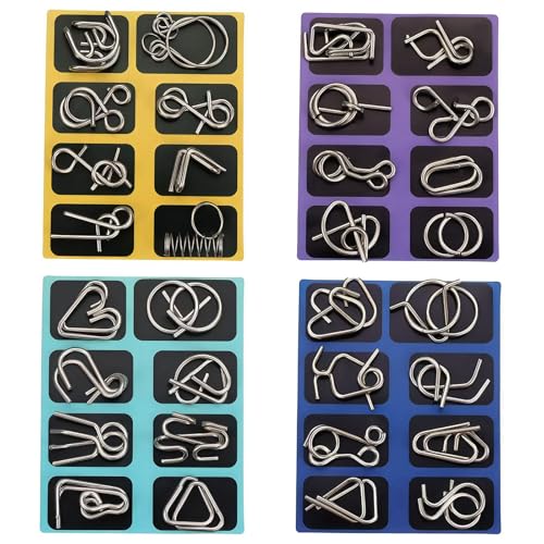 COREXISLY Metal Brain Teaser Puzzles Set of 32 with Pouch Steel IQ Games Physics Mind Metal Puzzles for Adults Basket Stocking Stuffers for Boys Girls Adults Challenge Gifts - Image 1