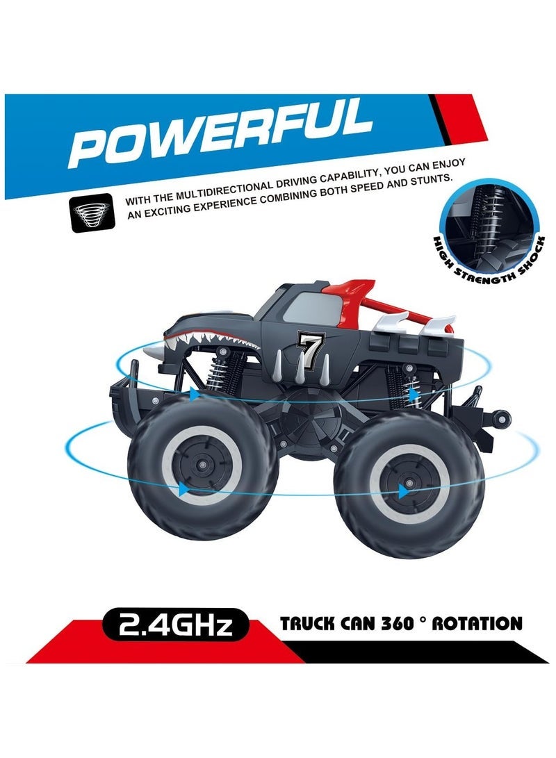 مشاريع تعز 1:16 مقاوم للماء RC Monster Truck Pickup Car 4WD جهاز تحكم عن بعد برمائي ألعاب سيارات على الطرق الوعرة ، عالية السرعة ، مقاومة للصدمات ، قابلة لإعادة الشحن ، هدية مركبة لجميع التضاريس للأطفال من سن 6 إلى 12 عاما للأولاد والبنات - أسود - Image 3