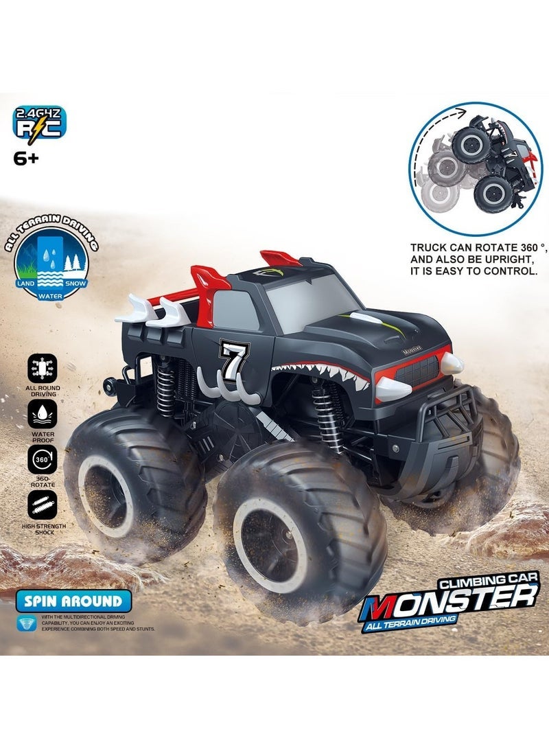 مشاريع تعز 1:16 مقاوم للماء RC Monster Truck Pickup Car 4WD جهاز تحكم عن بعد برمائي ألعاب سيارات على الطرق الوعرة ، عالية السرعة ، مقاومة للصدمات ، قابلة لإعادة الشحن ، هدية مركبة لجميع التضاريس للأطفال من سن 6 إلى 12 عاما للأولاد والبنات - أسود - Image 2
