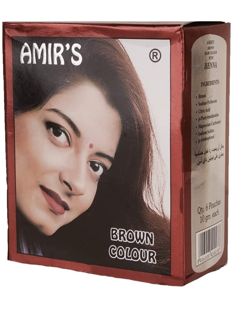 Amir's Amir's Brown Henna Hair Color, 6 Pouches x 10 grams 