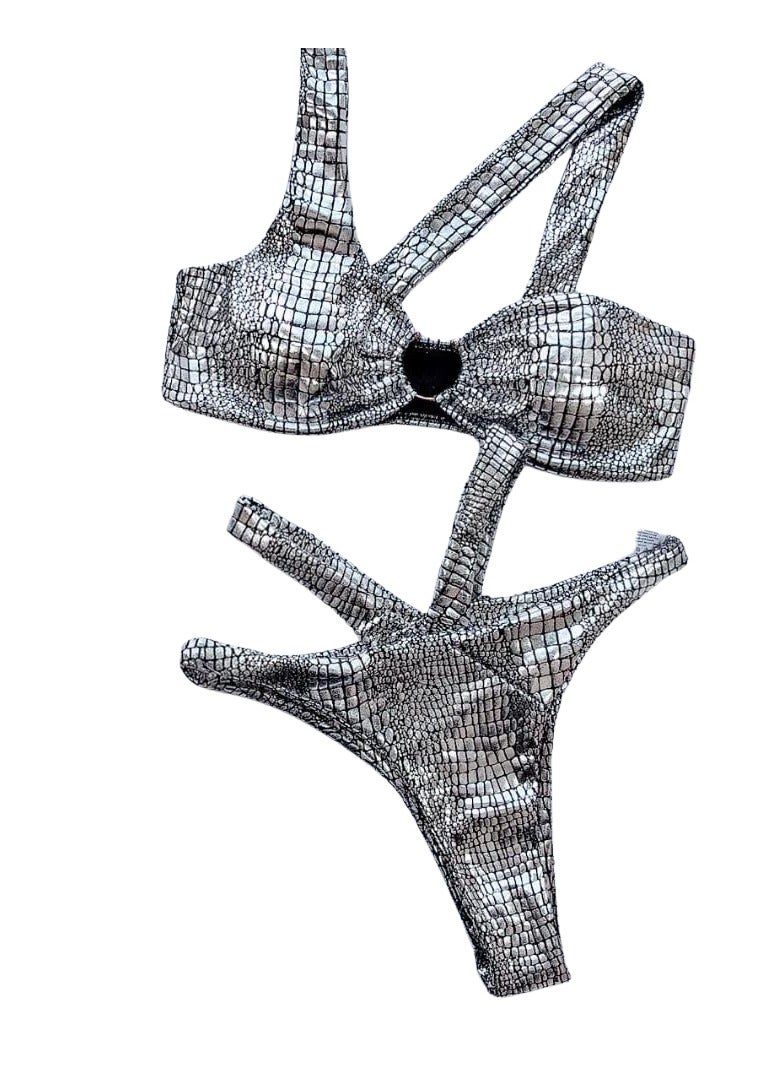 Dee trimmer Metallic Silver Swimwear Bikini Set for Women | High-Quality Beach & Pool Outfit | Stylish Bathing Suit for Summer, Beach Party, and Outdoor Use | Comfortable & Trendy Swim Set