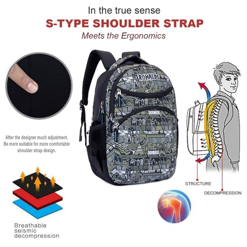 Ronaldo Tribal Warrior School Backpack Black Edition Casual Daypack School Bags for Boys & Girls Office Backpack Multi-Purpose Bag - Image 5