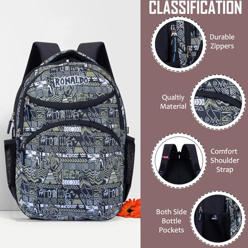 Ronaldo Tribal Warrior School Backpack Black Edition Casual Daypack School Bags for Boys & Girls Office Backpack Multi-Purpose Bag - Image 4