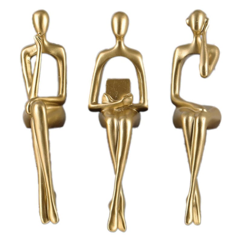 SHENGTIAN Resin Reading Sculpture Gold Decor Sitting Thinker Statue Abstract Sculptures, Bookshelf Decor Accents Resin Gold Figurines for Home Office Living Room Shelf Desktop Decor (BCD) - Image 1