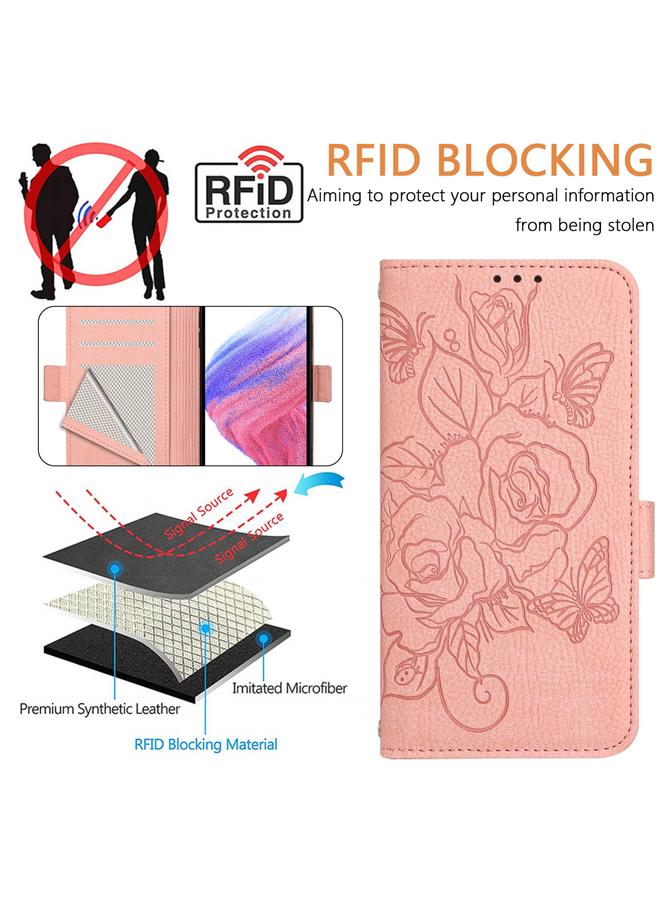 S-TOP Case For Samsung Galaxy A12 / M12 Embossed Rose RFID Anti-theft Leather Phone Case - Image 5