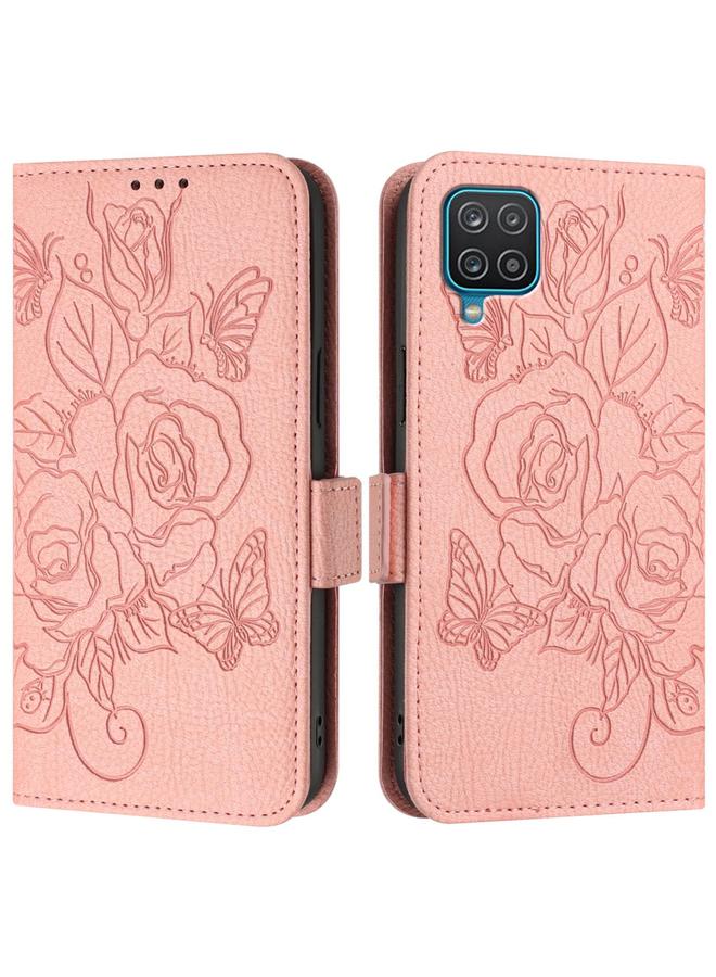 S-TOP Case For Samsung Galaxy A12 / M12 Embossed Rose RFID Anti-theft Leather Phone Case - Image 2