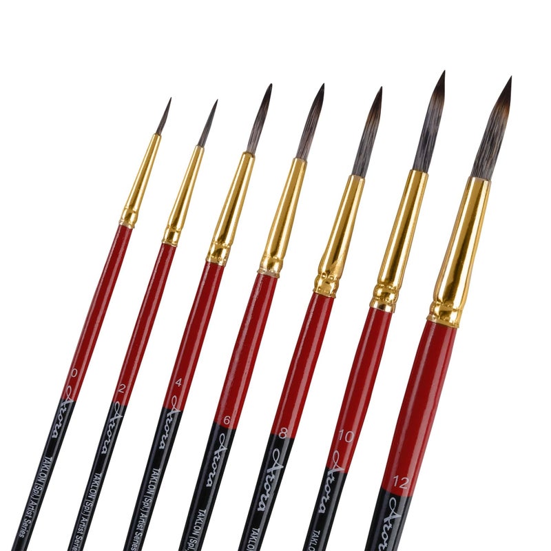 arora Triple Color Artistic Round Synthetic Paint Brush Set of 7 Pieces - Image 1