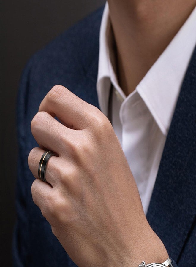 Corato 8mm Rose Gold Black Tungsten Rings for Men Grooved Wedding Engagement Band Brushed Finish Size 10 - Image 2