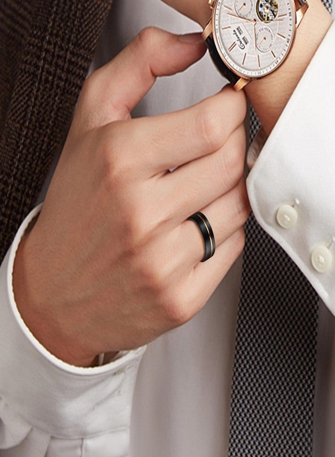 Corato 8mm Rose Gold Black Tungsten Rings for Men Grooved Wedding Engagement Band Brushed Finish Size 10 - Image 3