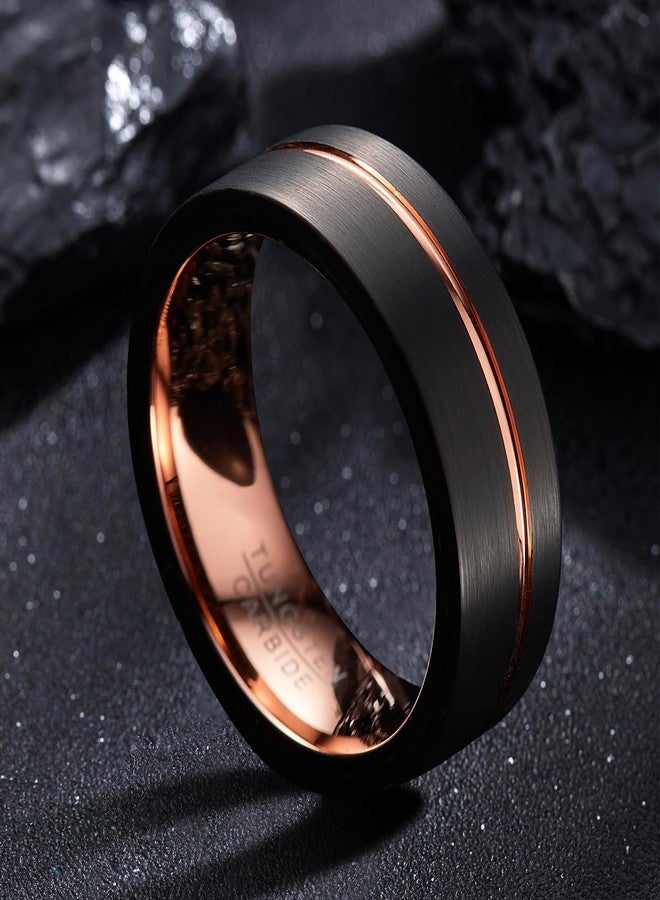 Corato 8mm Rose Gold Black Tungsten Rings for Men Grooved Wedding Engagement Band Brushed Finish Size 10 - Image 4
