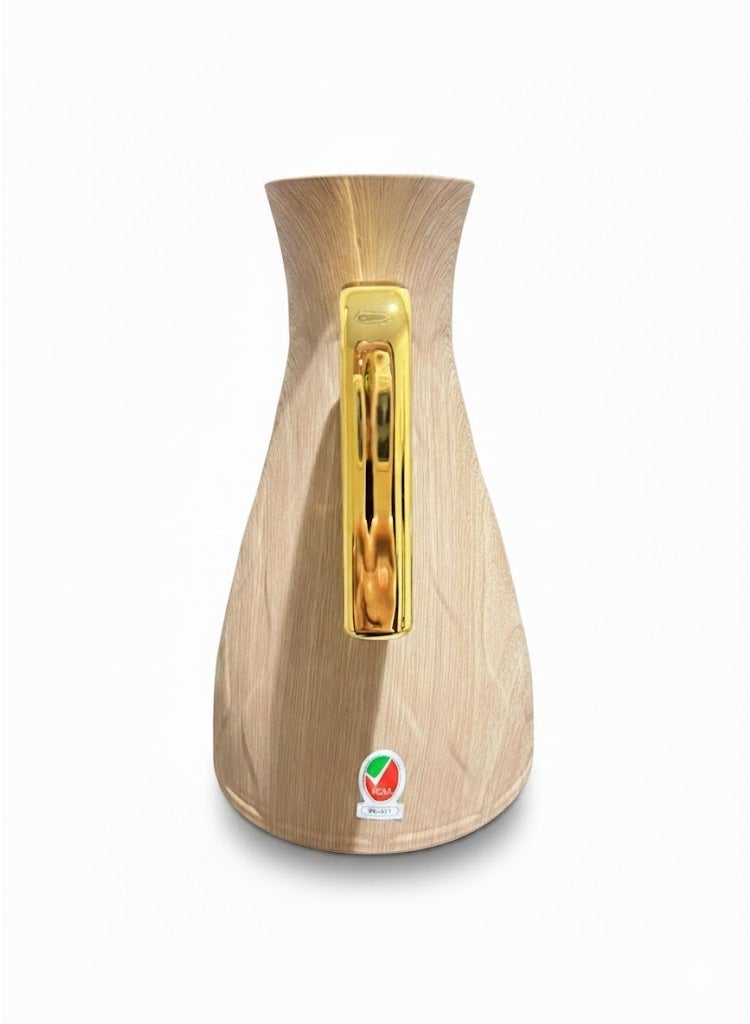 Germax Vacuum Flask Thermos with Light-Wood Finish and Gold Handle - 1.0L Insulated Dallah for Tea & Coffee - Image 4
