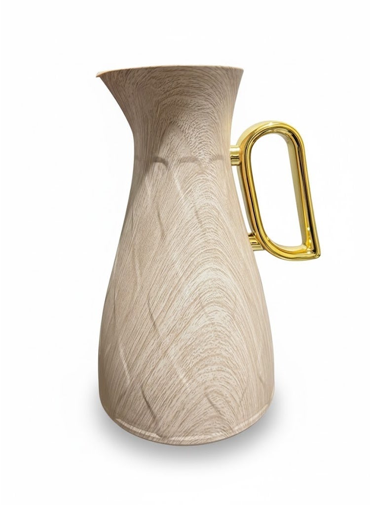 Germax Vacuum Flask Thermos with Light-Wood Finish and Gold Handle - 1.0L Insulated Dallah for Tea & Coffee - Image 3