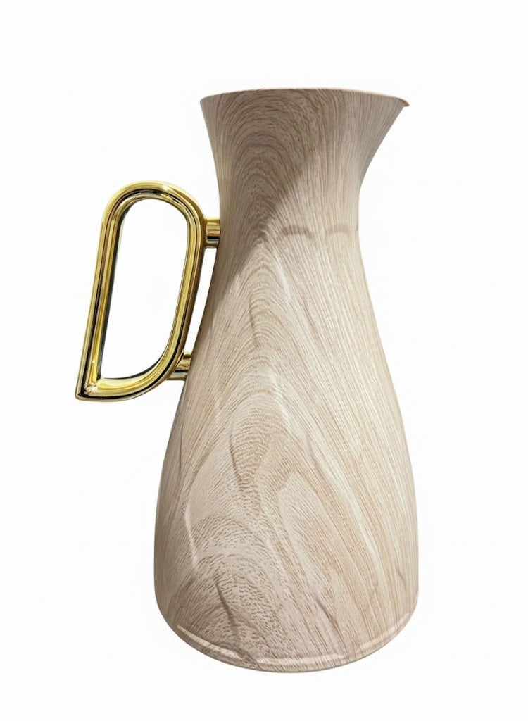 Germax Vacuum Flask Thermos with Light-Wood Finish and Gold Handle - 1.0L Insulated Dallah for Tea & Coffee - Image 2