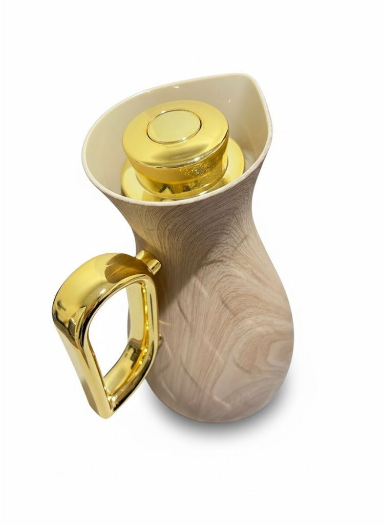 Germax Vacuum Flask Thermos with Light-Wood Finish and Gold Handle - 1.0L Insulated Dallah for Tea & Coffee - Image 5