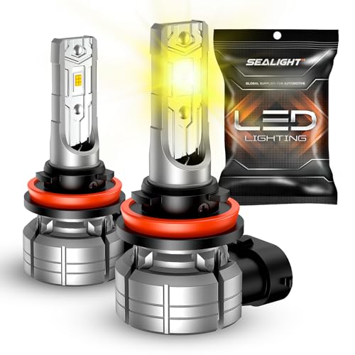 SEALIGHT H11H8H16 Amber Yellow Fog Light Bulbs or DRL 10000 Lumens 3000K Yellow Fog Lights 32 CSP LED Chips Fog Lamps Replacement for Cars Play and Plug Pack of 2 - Image 1
