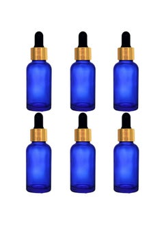 Devinez Devinez Multipurpose Blue Color Round Glass Bottle, 30 ml with Golden Black Glass Dropper (Pack of 6), for Beauty, Essential Oils, Blends, Skin Care, Travel, Toners, Cosmetic & DIY  - Image 1