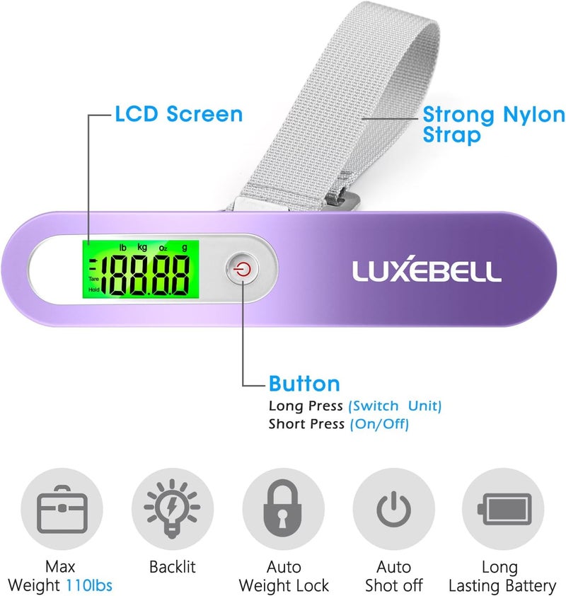 LUXEBELL Digital Luggage Scale Vacation Travel Essentials Accessories Gifts for Traveler Portable Suitcase Handheld Weight Scale 110 lbs Hanging Baggage Travel Must Haves - Image 2