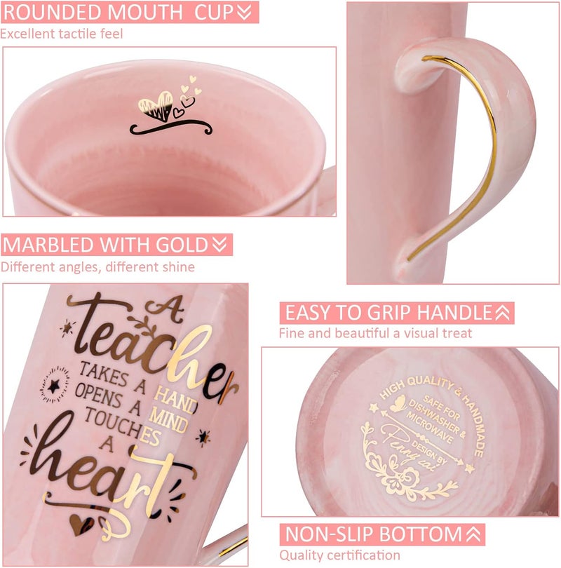 ALBISS Unique Teacher Appreciation Gifts for Women - Best Teachers Christmas Mug for Teachers from Student, 14Oz Pink Marble Ceramic Gold Print Teacher Cup, Birthday Retirement Graduation, Nice Gift Boxed - Image 3