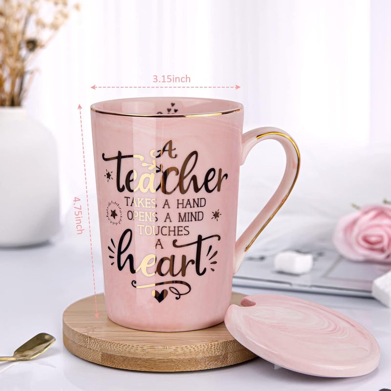 ALBISS Unique Teacher Appreciation Gifts for Women - Best Teachers Christmas Mug for Teachers from Student, 14Oz Pink Marble Ceramic Gold Print Teacher Cup, Birthday Retirement Graduation, Nice Gift Boxed - Image 2