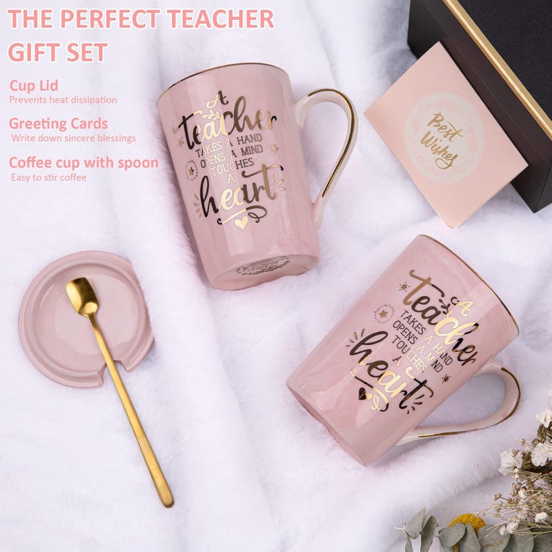 ALBISS Unique Teacher Appreciation Gifts for Women - Best Teachers Christmas Mug for Teachers from Student, 14Oz Pink Marble Ceramic Gold Print Teacher Cup, Birthday Retirement Graduation, Nice Gift Boxed - Image 4