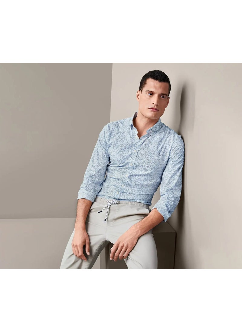 Tchibo Men Slim Fit Long Sleeve Allover Shirt, Blue  - Image 1
