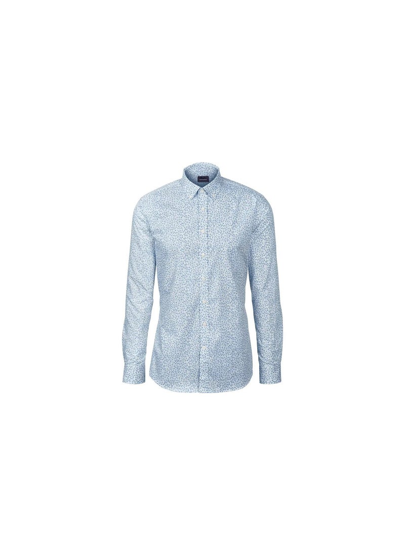 Tchibo Men Slim Fit Long Sleeve Allover Shirt, Blue  - Image 3