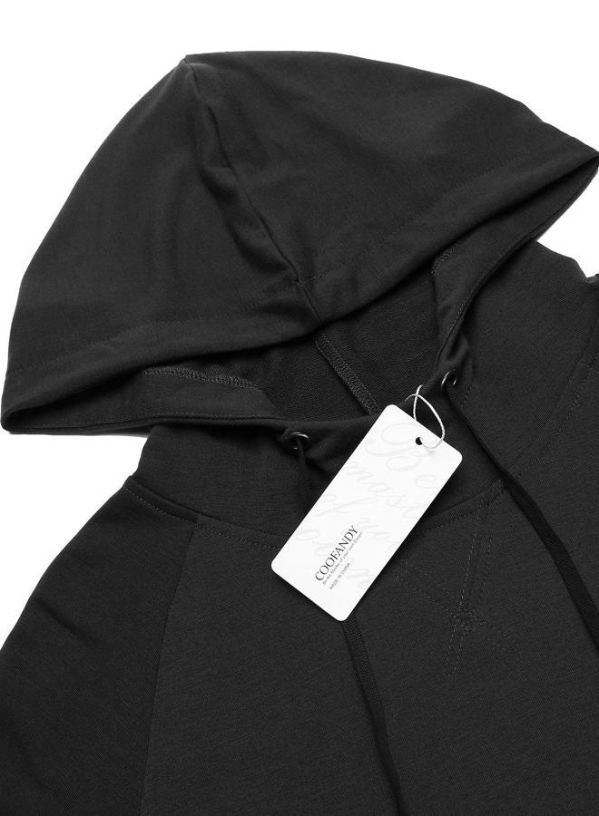 COOFANDY Men's Short Sleeve Hoodie Workout Gym Sweatshirt Muscle Fit Fashion Athletic Hoodies Pullover Cotton Hooded T-Shirts, Black, L - Image 5