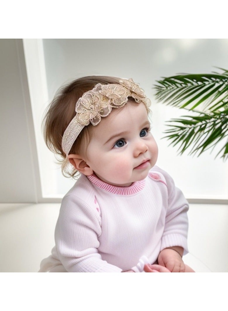 2-Pack Baby Girl Floral Lace Headbands – Soft Stretchy Hairbands for Newborns & Toddlers, White & Champagne | Elastic Hair Accessories for Baby Shower, Birthday, Photos - Image 4